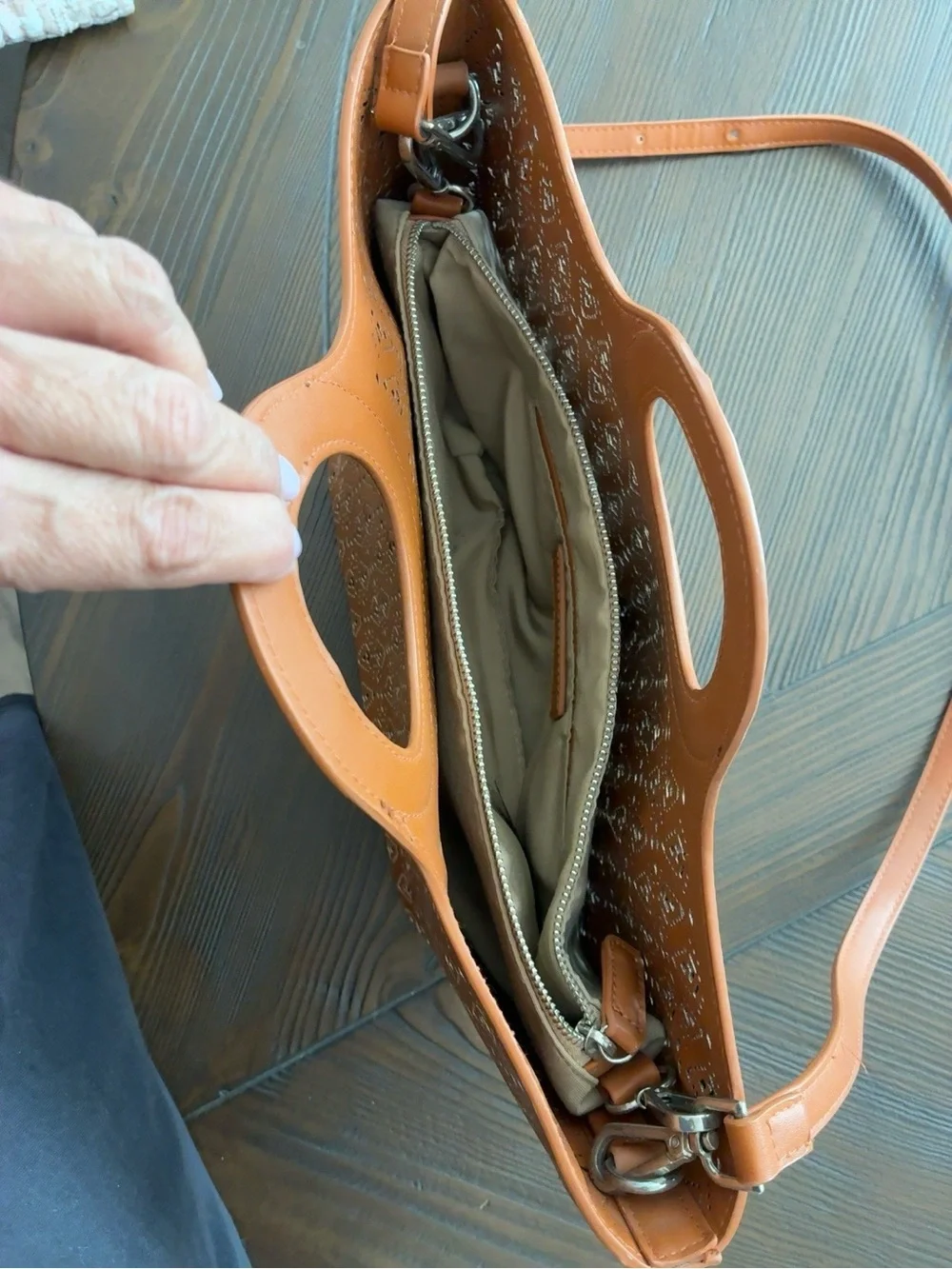 Free People Brown Tan Laser Cut Boho Tote Crossbody Shoulder Bag